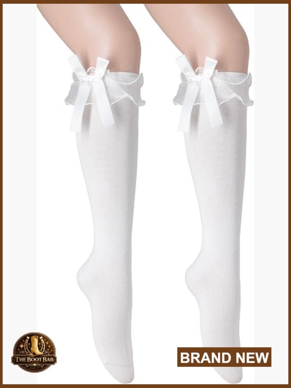 Women's Cotton Knee High Socks with Lace Ruffle Trim Bow Style